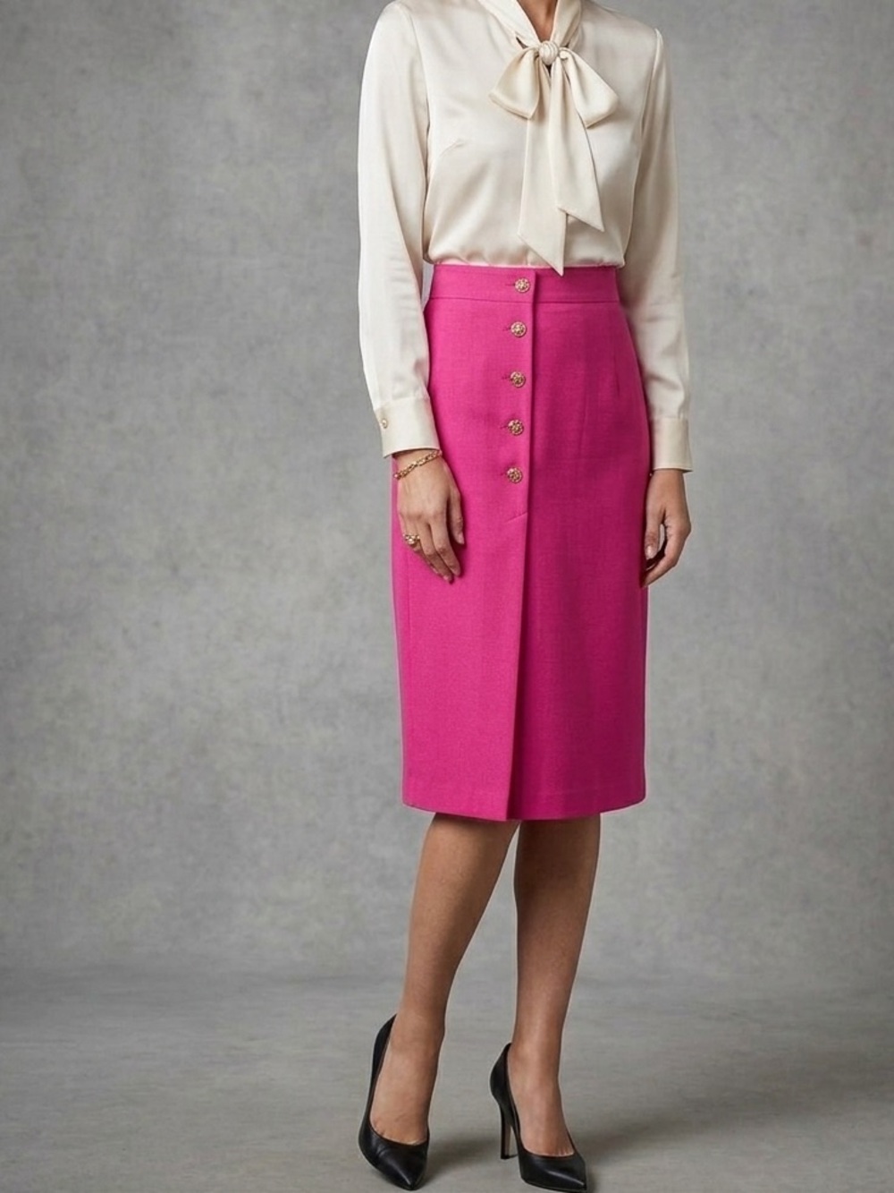 NY Invasion Wrap Skirt Sz 16 Midi Elegance Chic Buttons Vintage Gorgeous Pink